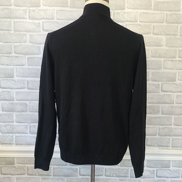 Saks Fifth Avenue Black Sweater Merino Wool Blend Pullover 1/4 Zip L NEW Staple - Picture 4 of 8